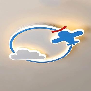 Imagem de Lustre, Luminária de teto infantil, Avião, controle remoto, LED, luz de teto regulável, desenho animado, aeronave, berçário, luz de teto embutida, luz azul de baixo perfil para quarto de men