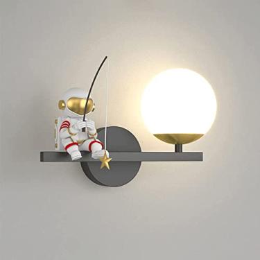 Imagem de Luminária de parede de lua e astronauta para quarto infantil, 5W, LED com dimerização, luminária de parede de lua 3D, preta, para meninos, quarto infantil, abajur de cabeceira