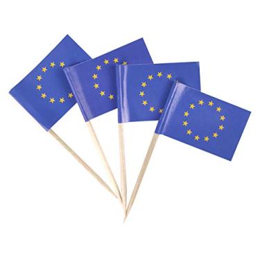 Imagem de JBCD Bandeira da União Europeia para palitos de dente mini pequenas bandeiras de cupcake da UE, 100 peças