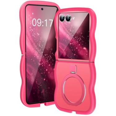 Imagem de KMAMBAG [Suporte magnético e moldura ondulada] Capa para Samsung Galaxy Z Flip 7 [apto para Mag Safe] [Proteção contra quedas militar] Capa de anel de telefone translúcida Z Flip 7 não amarelada para