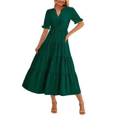 Imagem de Vestido midi PRETTYGARDEN feminino casual, verão 2025, verde