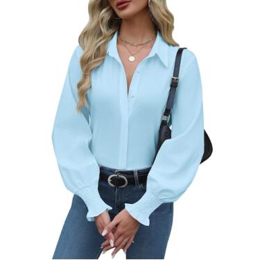 Imagem de Blusa feminina Zeagoo com gola comprida e manga comprida azul claro