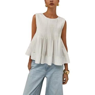 Imagem de Blusa feminina Lumister Peplum Babydoll Blusa branca de algodão