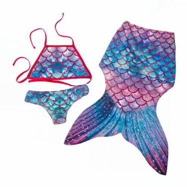 Imagem de Saia Cauda De Sereia + Biquíni Infantil Juvenil Praia - Rey Shop, 5, M