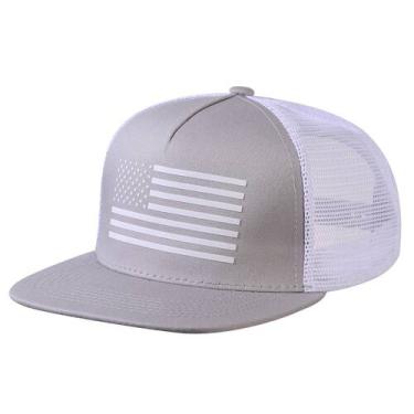 Imagem de Boné de beisebol UALON Snapback Trucker Hat American Flag Cinza/Branco