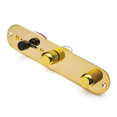 Imagem de SAPHUE Placa de controle de guitarra carregada ouro/níquel com interruptor de 3 vias 500K Tom e botão de volume Parafusos pré-conectados Tomada de saída para para-lamas Tele/Telecaster Gibson Sg Peças de reposição para guitarra elétrica