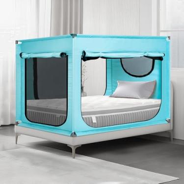 Imagem de ANC POP Tenda de cama de solteiro portátil blackout tenda de privacidade para adultos dormir em ambientes internos com 3 portas, bolsa de armazenamento, azul-petróleo