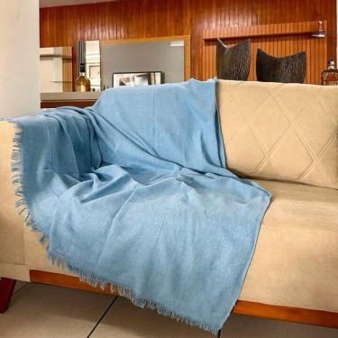Imagem de Manta Grande Para Sofá 1,70x2,20 Capa De Sofa Decorativa E Protetora 100% Algodão Azul Bebê