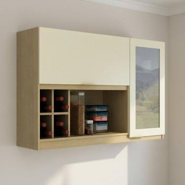 Imagem de Armário Aéreo 120cm com Nicho Adega e Porta de Vidro Reflecta Nanda Marrom/Arenas
