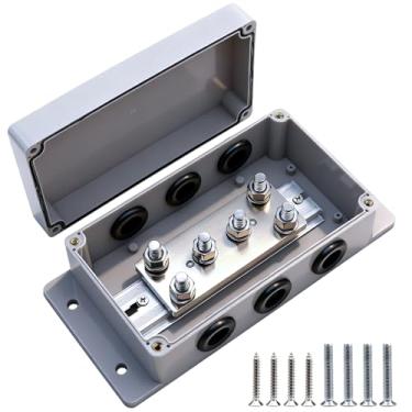 Imagem de AMOMD Barra de ônibus resistente 12-48V 500A bloco de cobre estanhado 6 x M8 (5/40.6 cm) pinos à prova d'água bobina protetora de cinto barras de barramento de bateria para barcos automotivos RV