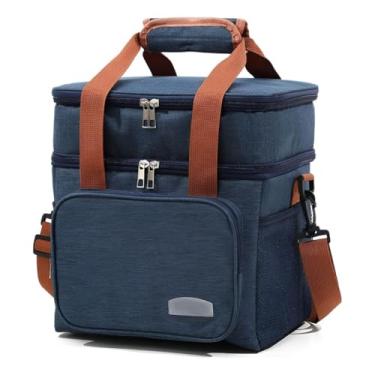 Imagem de Bolsa Térmica Grande com Dois Andares Porta Marmita Fitness Com Alça De Mão e Ombro Transversal (Azul)