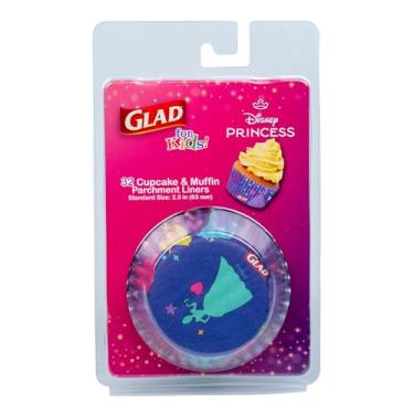 Imagem de Glad Forros de cupcake e muffin de princesa da Disney, para crianças, copos de pergaminho, seguro para forno, fácil de liberar, cores que não desbotam, tamanho padrão 6,3 cm, 32 unidades