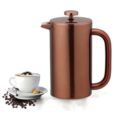 Imagem de Highwin Prensa francesa de aço inoxidável com isolamento de parede dupla de 8 xícaras, cafeteira durável de 947 ml com êmbolo de aço inoxidável, cobre