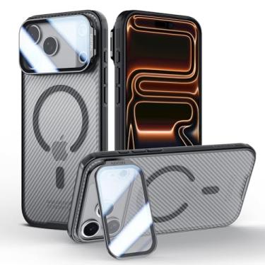 Imagem de Nillkin Capa Magsafe para iPhone 17 Pro Max, compatível com MagSafe, proteção completa atualizada da câmera, proteção à prova de choque, suporte ajustável, capa 17 Pro Max com suporte de 17 cm, preta