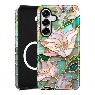 Imagem de Aitipy Capa para celular compatível com MagSafe para Samsung Galaxy S23 Plus, linda estética com design magnético de flor de lírio, TPU macio e capa protetora de policarbonato rígido para mulheres e