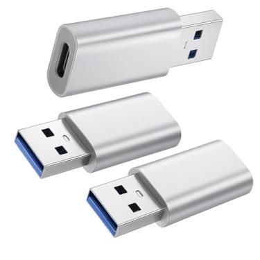 Imagem de Adaptador USB C, conversor de carregador USB-C fêmea para USB macho para MagSafe Watch 10 9 8 7 SE Ultra iPhone 16 15 14 13 Mini Pro Max iPad Samsung Galaxy Pixel CarPlay Prata, pacote com 3
