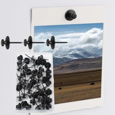 Imagem de 30 peças de pregos de cabeça dupla para pendurar imagens, kit de pendurar fotos de decoração, cabides de parede para banheiro, sala de estar, escritório, arte de moldura, suporte de parede - preto