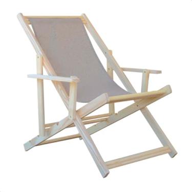 Imagem de Espreguiçadeira Reclinável Com Braço em Madeira Maciça Natural – Para Jardim, Varanda e Área Externa, Tecido Removível (Cinza)