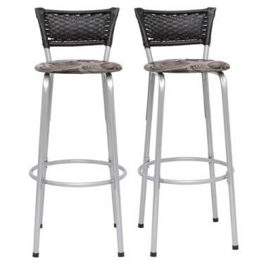 Imagem de Banqueta Altas Junco Preto Estrutura Prata 70cm Para Balcão Cozinha, Bar, Bistrô, Americano Kit 02 Unidades - Itagold (Assento Floral Marrom)