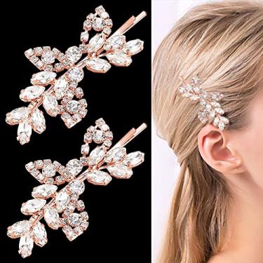 Imagem de 2 peças de clipes de cabelo nupciais com strass, folhas, alfinetes de cabelo para noivas, noivas, casamentos, presilhas de cristal, joias de strass prata para noivas, damas de honra, meninas