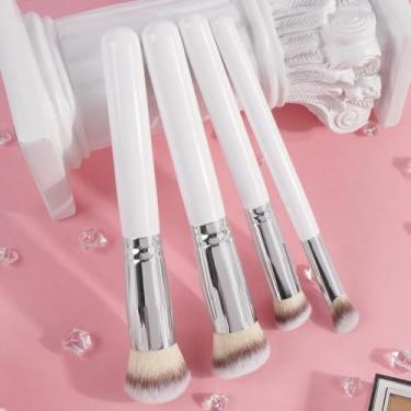 Imagem de Pincéis de maquiagem conjunto de 4 pincéis de maquiagem profissionais, incluindo base, corretivo, contorno, pincel de sombra (branco)