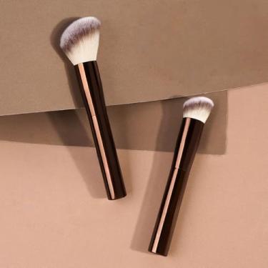 Imagem de Conjunto de pincéis de contorno de base, 2 peças de pincéis Kabuki sintéticos angulados para configuração de mistura, polimento com líquido, creme e cosméticos em pó, café