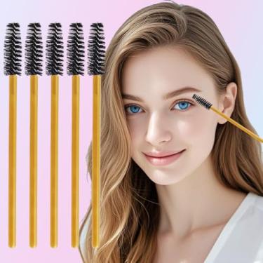 Imagem de 100 carretéis descartáveis de escova de cílios para extensão de cílios, sobrancelha e maquiagem (cabo dourado preto)