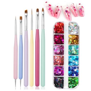 Imagem de Conjunto de pincéis de arte de unhas, 6 peças, ferramentas de pincel de esmalte de unha, extensão, pincel de gel, delineador de unhas, pétala, pincel plano, caneta pontilhada, ferramentas de pintura