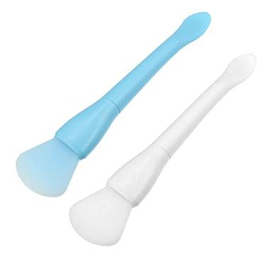 Imagem de 2 pincéis de máscara facial de silicone, pincéis aplicadores de máscara facial, pincéis de silicone macio, branco e azul