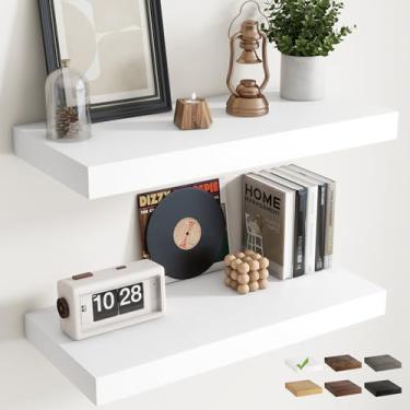 Imagem de Prateleiras flutuantes de 76 cm para parede, conjunto de 2, prateleiras de banheiro de grão de madeira de 30 cm D com suportes invisíveis, fácil instalação, prateleiras de armazenamento de madeira