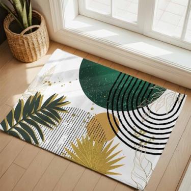 Imagem de Tapete retangular para sala de estar sol arco listrado abstrato folhas tapete antiderrapante tapete baixo bloco de cores, bloco de cores, grande, quente, lavável, tapete para quarto, sala de jantar