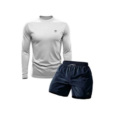Imagem de Conjunto Camiseta Manga Longa Dry Proteção Uv e Short Mauricinho Academia Verão Básico-Masculino