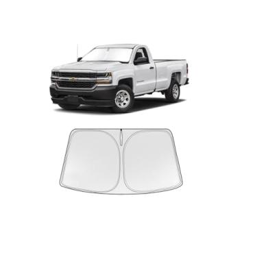 Imagem de Guarda-sol dobrável WODSTA Cobertura total Para-brisa compatível com Chevrolet/Chevy Silverado 2014-2018 4 camadas espessas 240T Poliéster Windows Visor