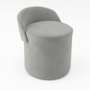 Imagem de Puff Encosto Confortável Sala Estilo Moderno Redondo Suede Cinza