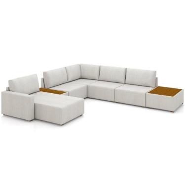 Imagem de Sofá De Canto Com Chaise E Mesa Lateral Sala De Estar Living 347cm Gal
