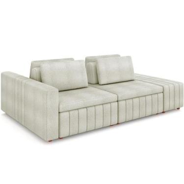 Imagem de Sofá Ilha Com Puff Para Sala Living 285cm Amber M03 Bouclê Bege Claro 