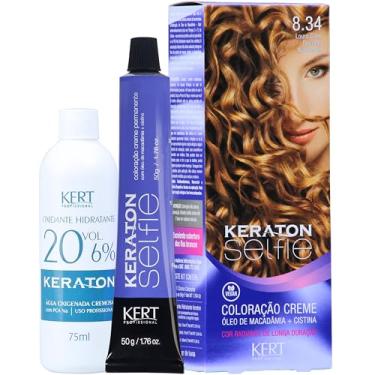 Imagem de Keraton Coloração Permanente Em Creme Para Cabelos Com Cistina E Óleo De Macadâmia Selfie 50G Nº 8.34 Louro Claro Dourado Acobreado