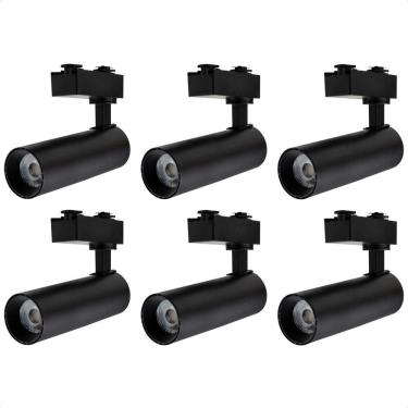 Imagem de Kit 6 Spot Longo Led Mr16 Para Trilho Eletrificado Preto 3000k Quente