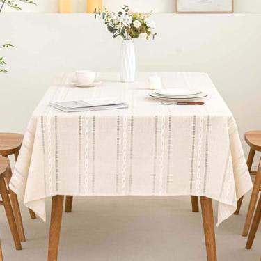 Imagem de SIELUNO Toalha de mesa retangular estilo fazenda toalhas de mesa de linho - quadrado marfim vazado, 137 x 137 cm, 4 lugares
