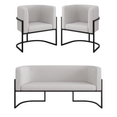 Imagem de Kit 2 Poltronas + Sofá 2 Lugares Base De Metal Black Veludo Bege