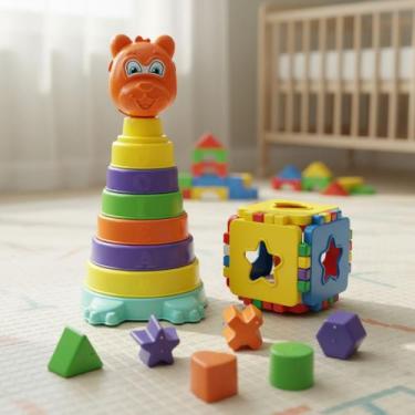 Imagem de Cubo educativo mais urso brinquedo infantil torre educativa, cubo de e