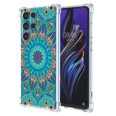 Imagem de WEIOUHR Capa para Galaxy S23Ultra Samsung S23Ultra Transparente Macio TPU Verde Pena em Relevo, Resistente a Choques Capa Protetora Leve, para Samsung Galaxy S23Ultra(Verde Pavão)