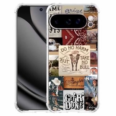Imagem de malegaon Western Cow Cowboy Cowgirl Padrão de colagem de gado, capa de telefone TPU macio para Google Pixel 10 Pro XL