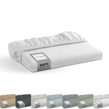 Imagem de Econest living Lençol com elástico 100% algodão egípcio Twin-GG - algodão 800 fios, macio, durável, refrescante, bolso profundo de 41 cm, qualidade de hotel de luxo, branco