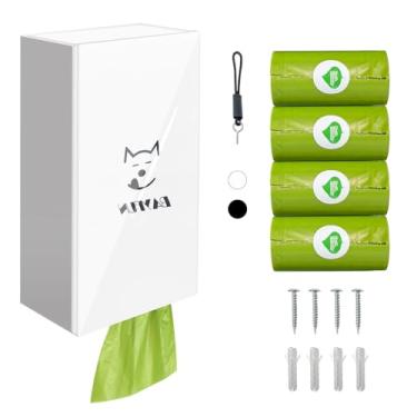 Imagem de Dispensador de saco de cocô de cachorro – montado na parede ou pendurado com alça, capa magnética de recarga fácil, serve para poste/cerca/casa/varanda/quintal, inclui 4 rolos (branco), para cães e
