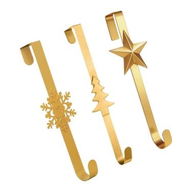 Imagem de DimyFew Conjunto de 3 Suportes para Guirlanda de Porta, Resistentes, Gancho para Guirlanda de Natal, para Escritório, Festas e Feriados, Ouro