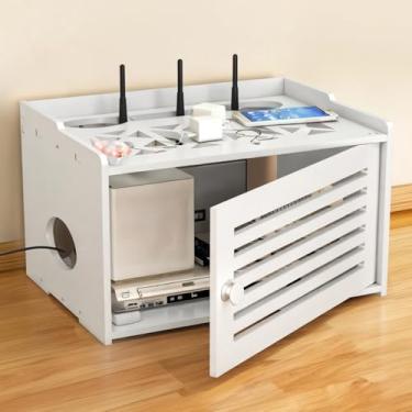 Imagem de LUMINFLY Rack de armazenamento de roteador de PVC, organizador de caixa de roteador WiFi, grande prateleira de gerenciamento de cabos para modem e réguas, 14,6 × 10,6 × 9,1