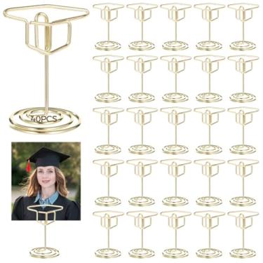 Imagem de LUMINFLY 40 peças de suportes de exibição de boné de formatura, clipes de foto de metal dourado, porta-cartões multiuso, suporte para formatura de mesa, celebração, decoração de festa