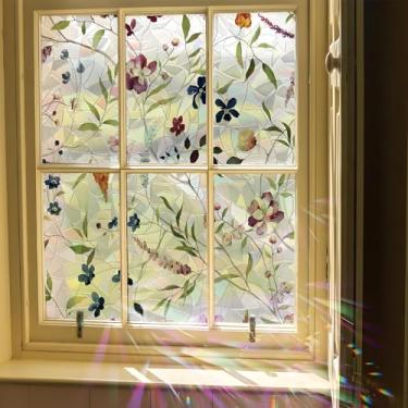 Imagem de JZZNNFEZN Película de privacidade de vitral de 43 cm x 100 cm, floral, película de janela arco-íris, não adesiva, protetor solar, para porta de cozinha (SE827)