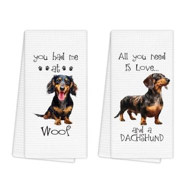 Imagem de EGBTL Dachshund Gifts Conjunto de 2 toalhas de cozinha, toalhas de mão de cachorro para decoração de cozinha, presentes de Natal para mulheres amantes de cães mães proprietárias, You Had Me at Woof